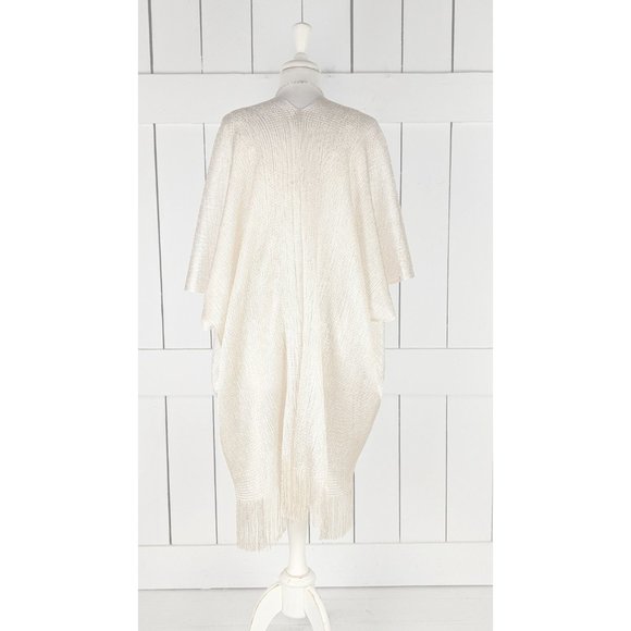 Light gold metallic mesh kimono cover up fringe jacket - Picture 5 of 5